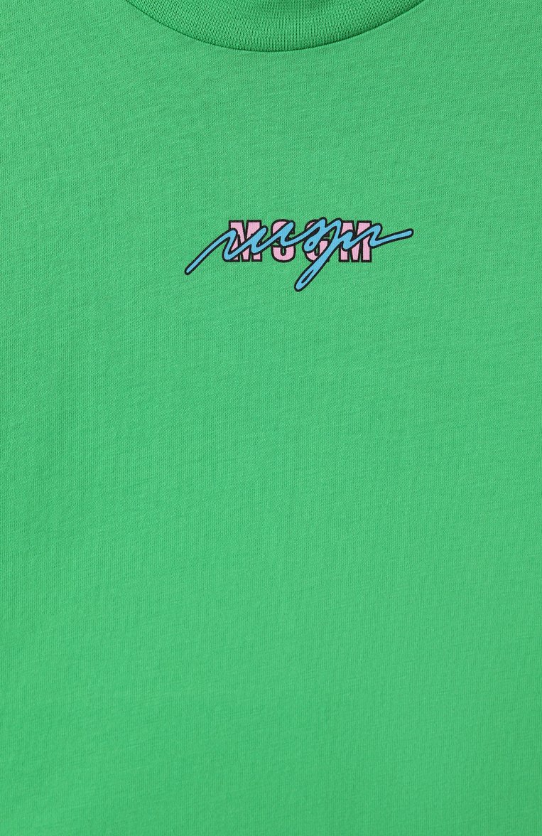 Детская хлопковая футболка MSGM KIDS зеленого цвета, арт. S5MSJGTH080 | Фото 3 (Материал сплава: Проставлено; Драгоценные камни: Проставлено; Рукава: Короткие; Девочки Кросс-КТ: футболка-одежда, Футболка-спорт; Материал внешний: Хлопок; Ростовка одежда: 6 лет | 116 см, 10 - 11 лет | 140 - 146см, 8 лет | 128 см, 12 лет | 152 см, 16 лет | 164 см)