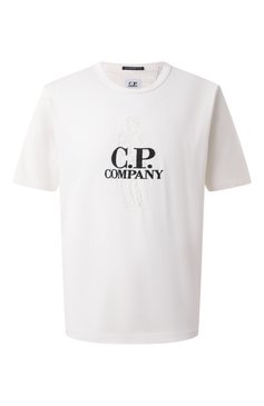 Мужская хлопковая футболка C.P. COMPANY белого цвета, арт. 18CMTS106A110301W | Фото 1 (Материал сплава: Проставлено; Длина (для топов): Стандартные; Драгоценные камни: Проставлено; Рукава: Короткие; Стили: Кэжуэл; Принт: С принтом; Материал внешний: Хлопок; Кросс-КТ: Джерси; Мужское Кросс-КТ: Футболка-одежда)