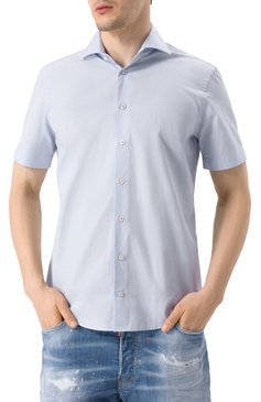 Мужская хлопковая рубашка VAN LAACK голубого цвета, арт. RIVARA-S-SF/130648 | Фото 3 (Материал внешний: Хлопок; Длина (для топов): Стандартные; Рукава: Короткие; Принт: Однотонные; Воротник: Акула; Случай: Повседневный; Стили: Кэжуэл; Рубашки М: Slim Fit; Автоматизация состава: Проставлено; Автоматизация ТО: Проставлено)