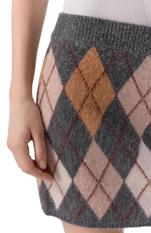 Юбка из шерсти и кашемира Frame Denim WS26KSK002/THE BRUSHED ARGYLE SKIRT Серый  WS26KSK002/THE BRUSHED ARGYLE SKIRT Фото 5