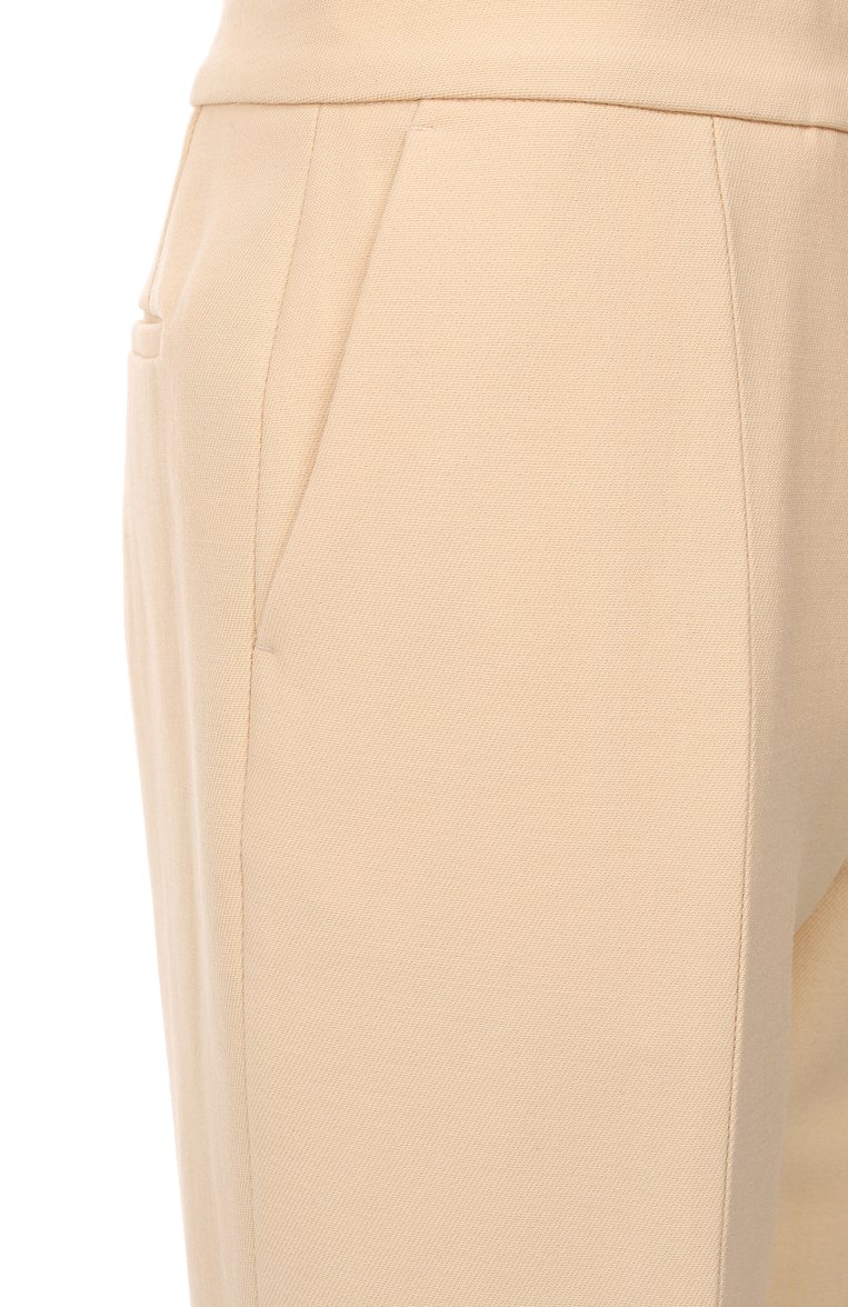 Женские шерстяные брюки JIL SANDER бежевого цвета, арт. J02KA0275-J40218 | Фото 6 (Длина (брюки, джинсы): Стандартные; Материал внешний: Шерсть; Стили: Кэжуэл; Кросс-КТ: костюм; Женское Кросс-КТ: Брюки-одежда; Силуэт Ж (брюки и джинсы): Прямые; Автоматизация состава: Проставлено; Автоматизация ТО: Проставлено)