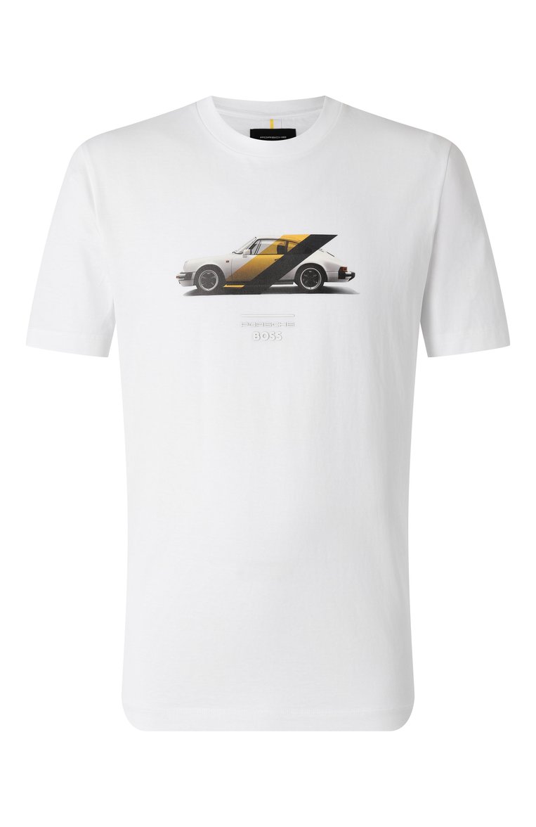 Мужская хлопковая футболка boss x porsche BOSS белого цвета, арт. 50531455 | Фото 1 (Длина (для топов): Стандартные; Рукава: Короткие; Материал внешний: Хлопок; Принт: С принтом; Стили: Кэжуэл; Мужское Кросс-КТ: Футболка-одежда; Кросс-КТ: Джерси)