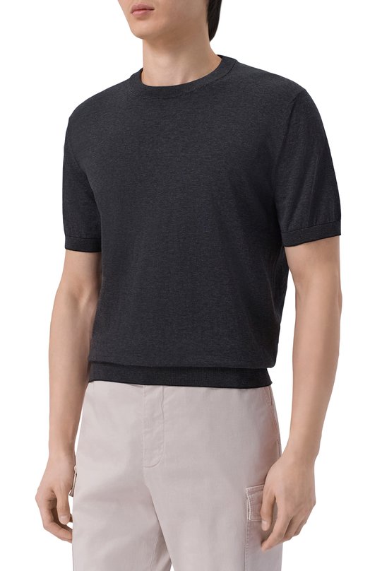 Хлопковый джемпер Brioni UMR00L/PCK17 Серый  UMR00L/PCK17 Фото 3