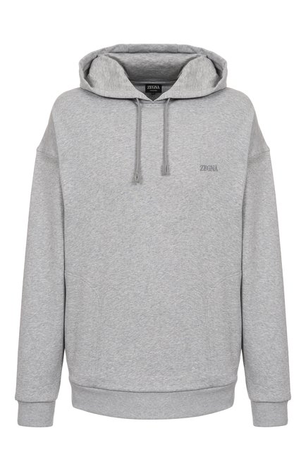 Мужской хлопковое худи ZEGNA серого цвета, арт. N6MH0/194 | Фото 1 (Автоматизация состава: Проставлено; Рукава: Длинные; Материал внешний: Хлопок; Автоматизация ТО: Проставлено; Длина (для топов): Стандартные)
