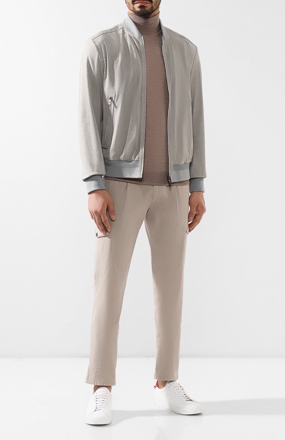 Кожаный бомбер ZEGNA светло-серого цвета по цене 468500 руб., арт. USPGL/S179, фото 2 Кожаный бомбер ZEGNA, арт. USPGL/S179, фото 2