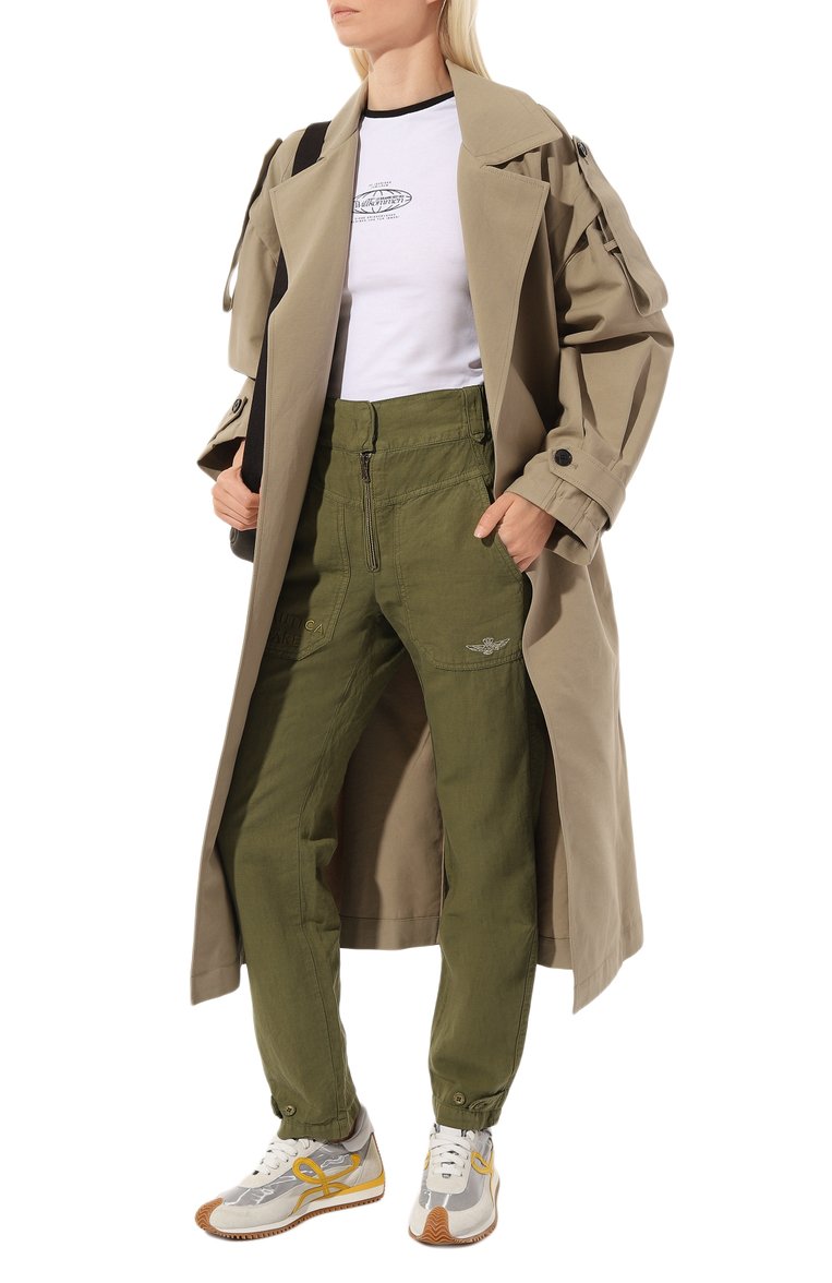 Женские брюки из хлопка и льна AERONAUTICA MILITARE хаки цвета, арт. 231/PA1536DCT3118 | Фото 2 (Материал внешний: Хлопок, Лен; Длина (брюки, джинсы): Стандартные; Стили: Милитари; Женское Кросс-КТ: Брюки-одежда; Силуэт Ж (брюки и джинсы): Узкие; Автоматизация состава: Проставлено; Автоматизация ТО: Проставлено)