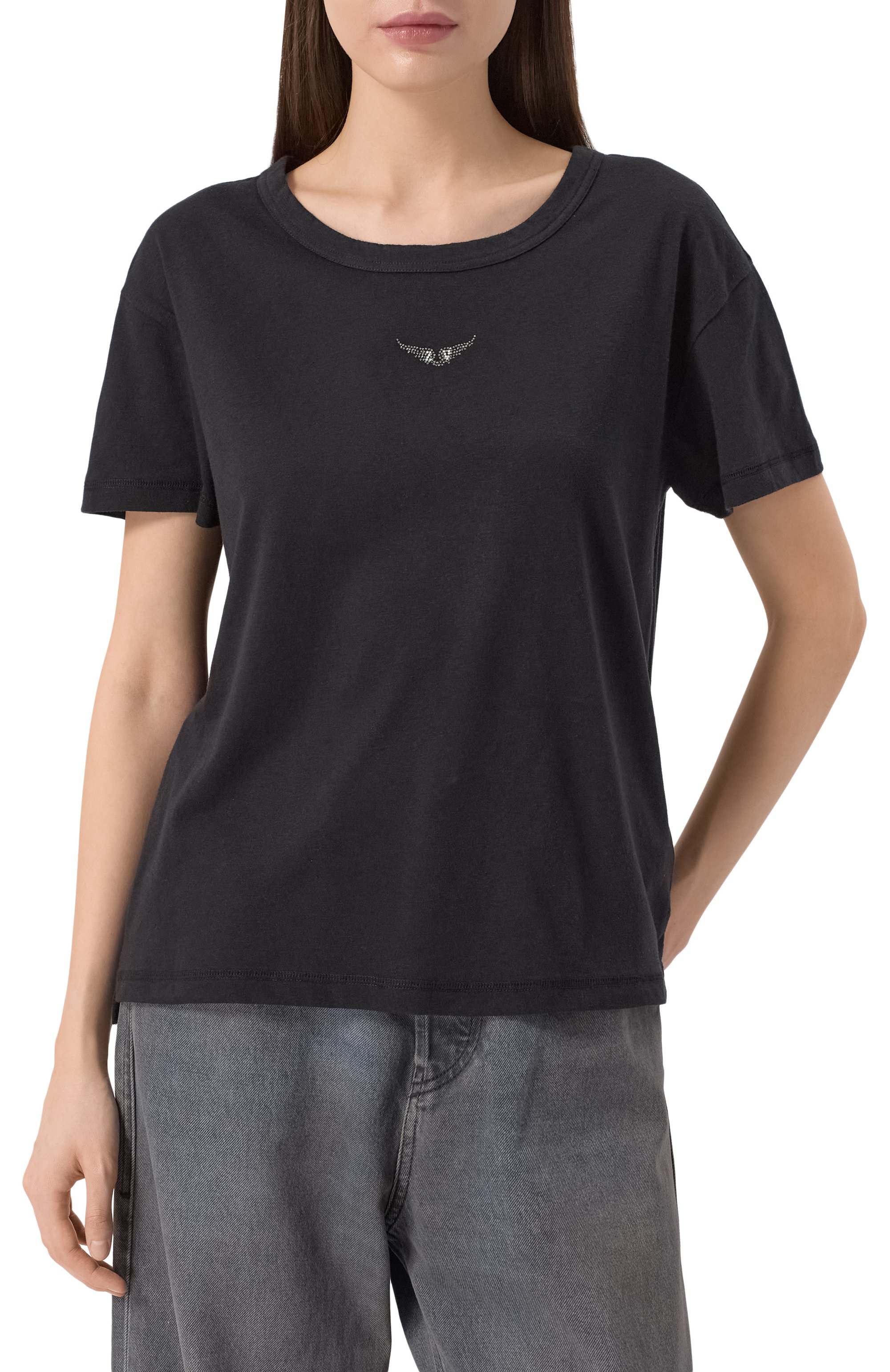 Футболка ZADIG AND VOLTAIRE черного цвета по цене 11550 руб., арт. JWTS01669, фото 3 Футболка ZADIG AND VOLTAIRE, арт. JWTS01669, фото 3