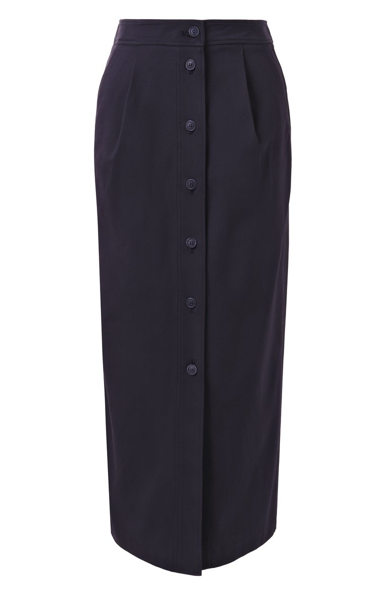 Женская хлопковая юбка EMPORIO ARMANI темно-синего цвета, арт. EW000764/AF12440 | Фото 1 (Длина Ж (юбки, платья, шорты): Макси; Материал сплава: Проставлено; Драгоценные камни: Проставлено; Женское Кросс-КТ: Юбка-карандаш; Стили: Классический; Материал внешний: Хлопок)
