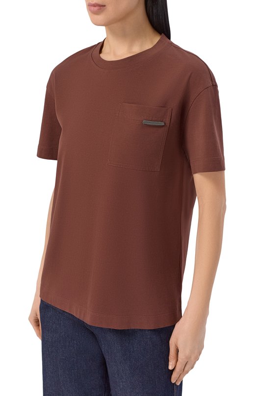 Хлопковая футболка Brunello Cucinelli MPT81EC710 Коричневый  MPT81EC710 Фото 3