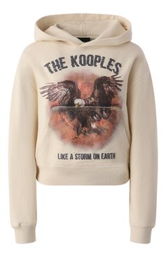 Женский хлопковое худи THE KOOPLES кремового цвета, арт. FSWE29023K | Фото 1 (Рукава: Длинные; Длина (для топов): Стандартные; Материал сплава: Проставлено; Драгоценные камни: Проставлено; Стили: Гранж; Женское Кросс-КТ: Худи-одежда; Материал внешний: Хлопок)