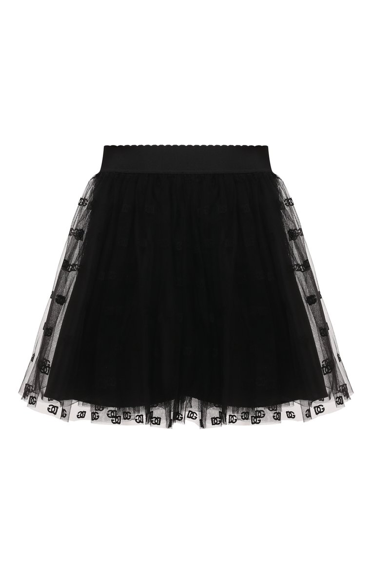 Детская юбка DOLCE & GABBANA черного цвета, арт. L54I86/G7K7L/8-12+ | Фото 2 (Материал внешний: Синтетический материал; Нос: Не проставлено; Материал подклада: Вискоза; Случай: Вечерний; Автоматизация состава: Проставлено)