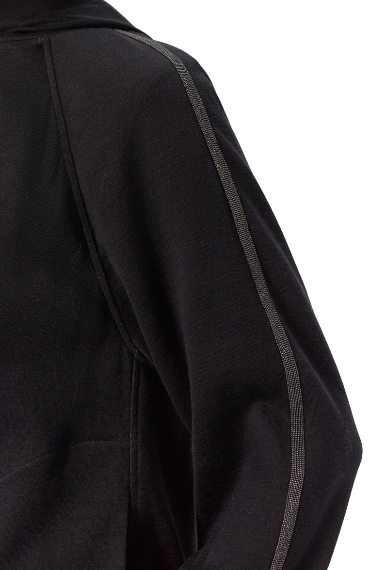 Женский толстовка из хлопка и шелка BRUNELLO CUCINELLI черного цвета, арт. MD828SM606 | Фото 5 (Длина (для топов): Стандартные; Материал сплава: Проставлено; Материал внешний: Шелк, Хлопок; Драгоценные камни: Проставлено; Рукава: Длинные; Женское Кросс-КТ: Кардиган-одежда; Стили: Спорт-шик)
