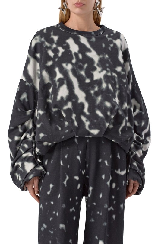 Хлопковый свитшот Dries Van Noten 251-011118-1612 Чёрно-белый  251-011118-1612 Фото 3