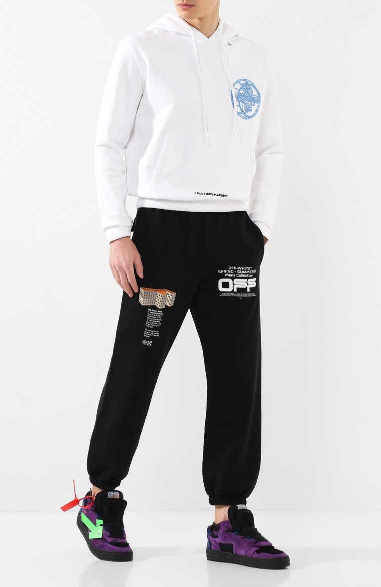 Мужской хлопковое худи OFF-WHITE белого цвета, арт. 0MBB034R20E300030188 | Фото 2 (Материал внешний: Хлопок; Длина (для топов): Стандартные; Рукава: Длинные; Мужское Кросс-КТ: Худи-одежда; Статус проверки: Проверена категория; Принт: С принтом; Материал сплава: Проставлено; Драгоценные камни: Проставлено; Стили: Кэжуэл)