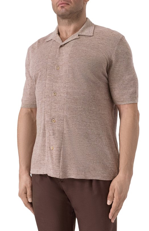 Рубашка изо льна и хлопка Brunello Cucinelli M2L00365 Коричневый  M2L00365 Фото 3