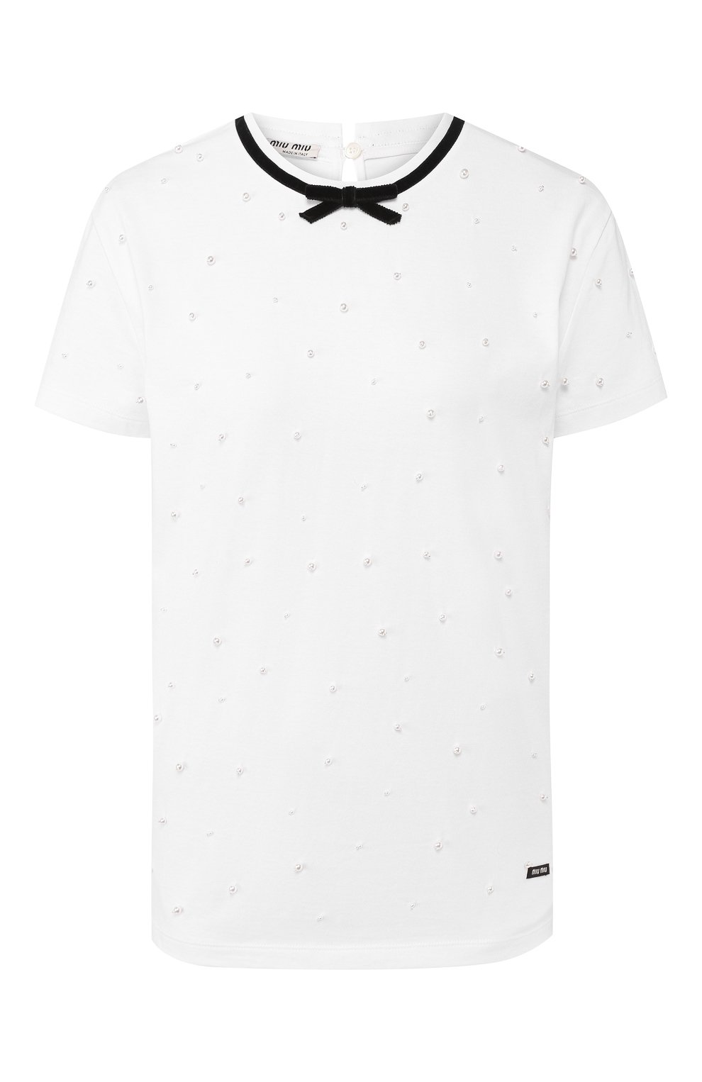 Хлопковая футболка MIU MIU белого цвета по цене 66000 руб., арт. MJN174-1V0F-F0009, фото 1 Хлопковая футболка MIU MIU, арт. MJN174-1V0F-F0009, фото 1