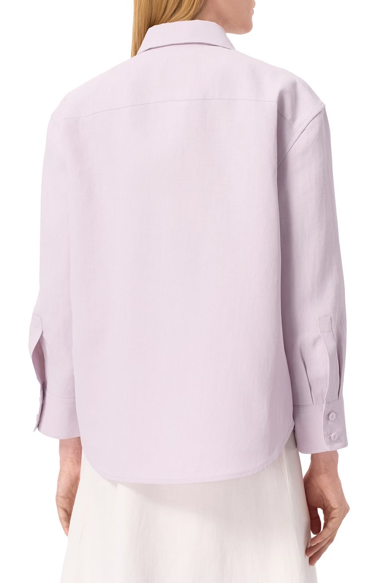 Женская льняная рубашка JIL SANDER  цвета, арт. J02DL0205/J60001 | Фото 4 (Рукава: Длинные; Материал внешний: Лен; Длина (для топов): Стандартные; Женское Кросс-КТ: Рубашка-одежда; Принт: Без принта; Стили: Кэжуэл; Автоматизация ТО: Проставлено; Автоматизация состава: Проставлено)