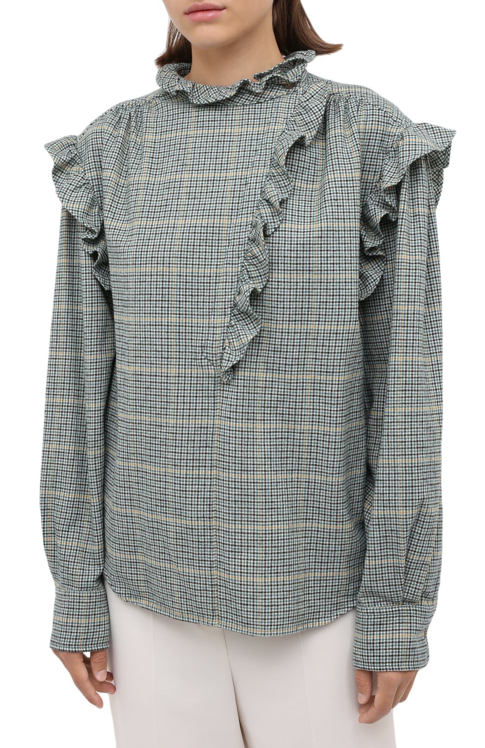 Блузка из хлопка и шерсти ISABEL MARANT ETOILE зеленого цвета по цене 36100 руб., арт. HT1831-20A039E/FL0SSIA, фото 3 Блузка из хлопка и шерсти ISABEL MARANT ETOILE, арт. HT1831-20A039E/FL0SSIA, фото 3