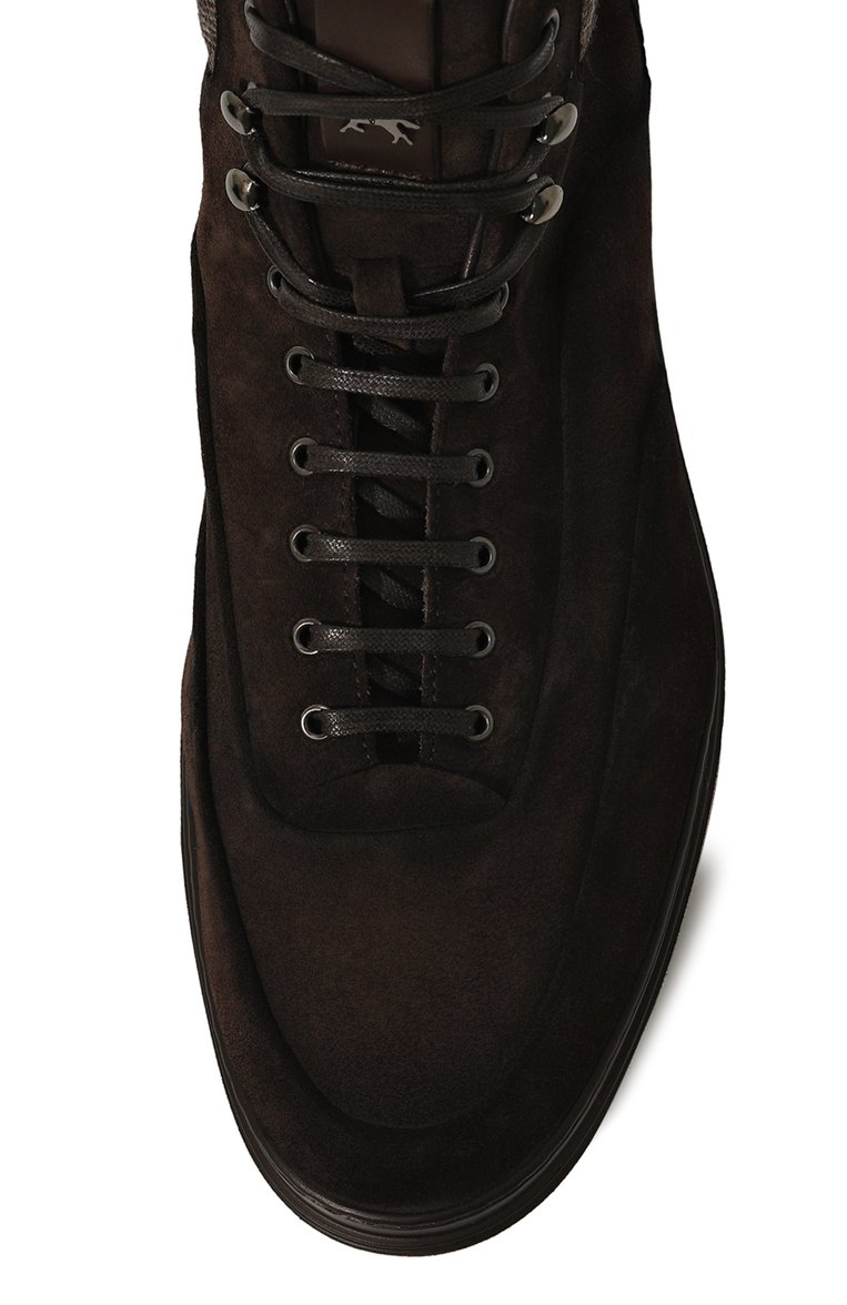 Мужские замшевые ботинки W.GIBBS темно-коричневого цвета, арт. 0325011/VEL0UR | Фото 6 (Материал утеплителя: Натуральный мех; Мужское Кросс-КТ: Хайкеры-обувь, Ботинки-обувь; Материал сплава: Проставлено; Подошва: Массивная; Драгоценные камни: Проставлено; Материал внешний: Замша)