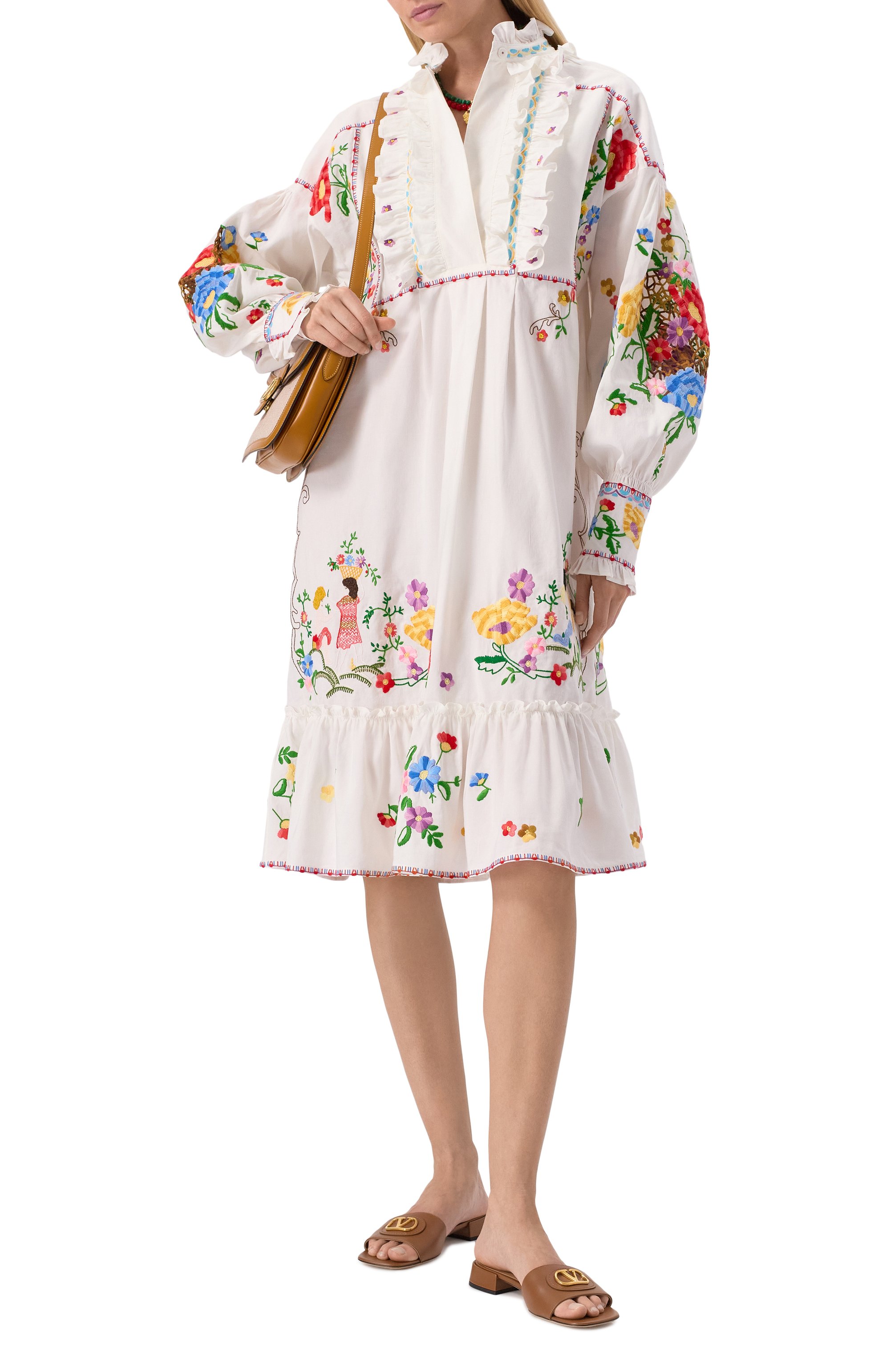 Платье из хлопка и льна VALENTINO, арт. 6B3VAFD990D, фото 2