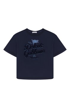 Детская хлопковая футболка DOLCE & GABBANA темно-синего цвета, арт. L4JTHV/G70J1/2-6 | Фото 1 (Материал внешний: Хлопок; Рукава: Короткие; Мальчики Кросс-КТ: Футболка-одежда; Автоматизация состава: Проставлено; Автоматизация ТО: Проставлено; Ростовка одежда: 2 года | 92 см, 3 года | 98 см, 4 года | 104 см, 5 лет | 110 см, 6 лет | 116 см)