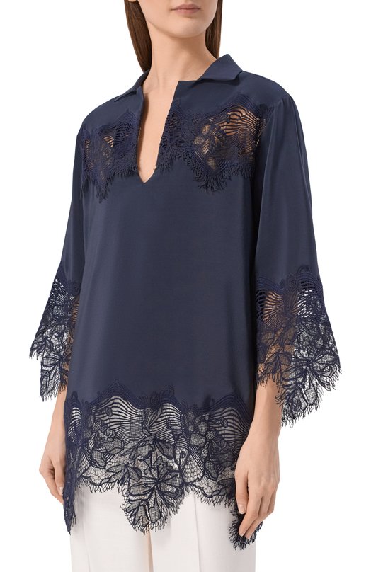 Хлопковая блузка Kiton D61460K0853G Синий  D61460K0853G Фото 3