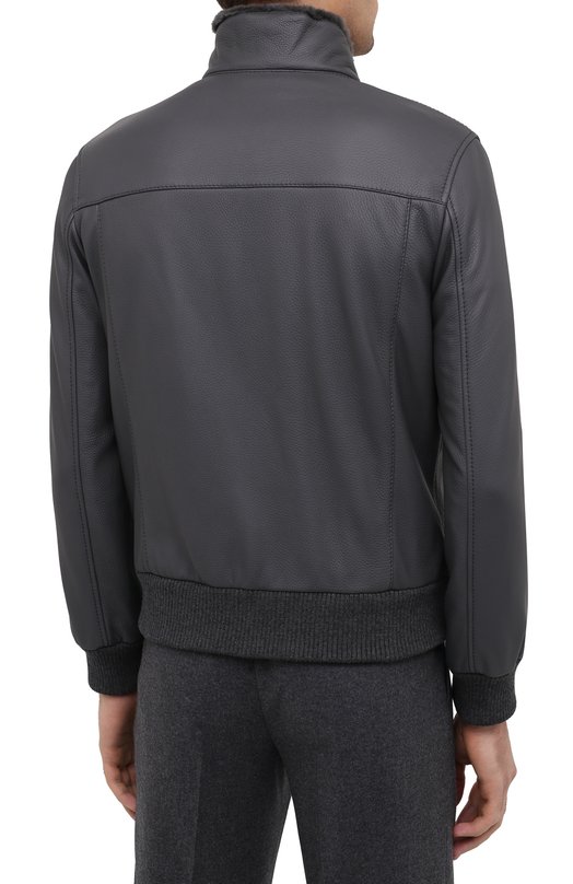Кожаный бомбер Brioni PLZ40L/P7708 Серый  PLZ40L/P7708 Фото 4