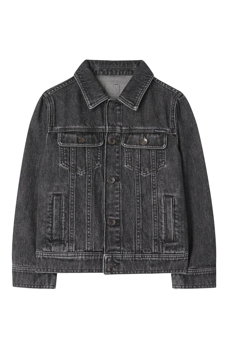 Детского джинсовая куртка DOLCE & GABBANA темно-серого цвета, арт. L41B95/LDC26/8-14 | Фото 1 (Рукава: Длинные; Кросс-КТ: Демисезон, Деним; Материал внешний: Деним, Хлопок; Автоматизация состава: Проставлено; Автоматизация ТО: Проставлено; Ростовка одежда: 10 - 11 лет | 140 - 146см, 13 - 15 лет | 158 см, 8 лет | 128 см, 16 лет | 164 см)
