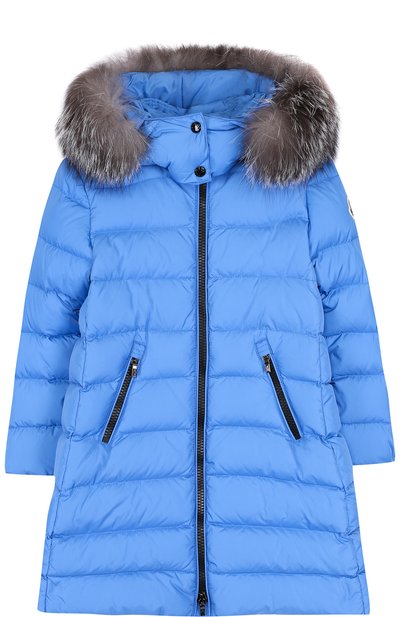 Пуховое пальто на молнии с капюшоном и меховой отделкой MONCLER ENFANT, арт. D2-954-49921-25-68352/4-6A, фото 1