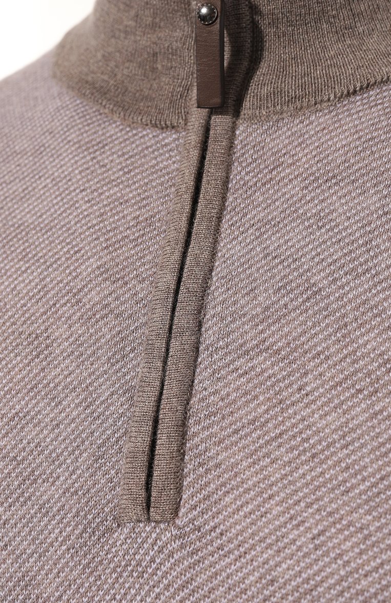 Мужской шерстяной джемпер CANALI бежевого цвета, арт. C0015/MK01958 | Фото 5 (Рукава: Длинные; Длина (для топов): Стандартные; Материал внешний: Шерсть; Принт: Без принта; Стили: Кэжуэл; Мужское Кросс-КТ: Джемперы; Вырез: Круглый; Автоматизация состава: Проставлено; Автоматизация ТО: Проставлено; Детали: Без декора)