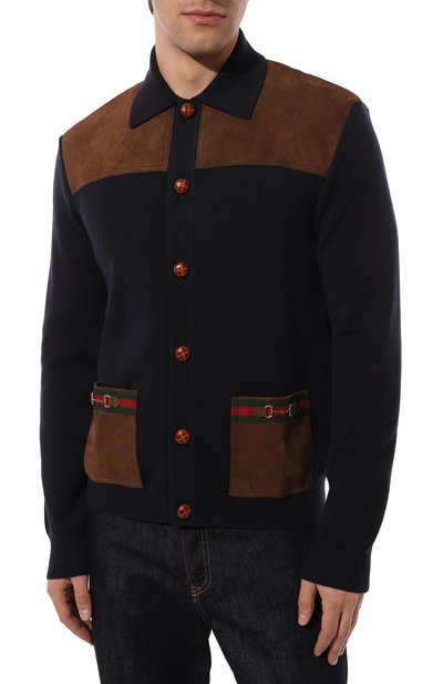 Шерстяной кардиган GUCCI синего цвета по цене 273600 руб., арт. 673950 XKB3P, фото 3 Шерстяной кардиган GUCCI, арт. 673950 XKB3P, фото 3