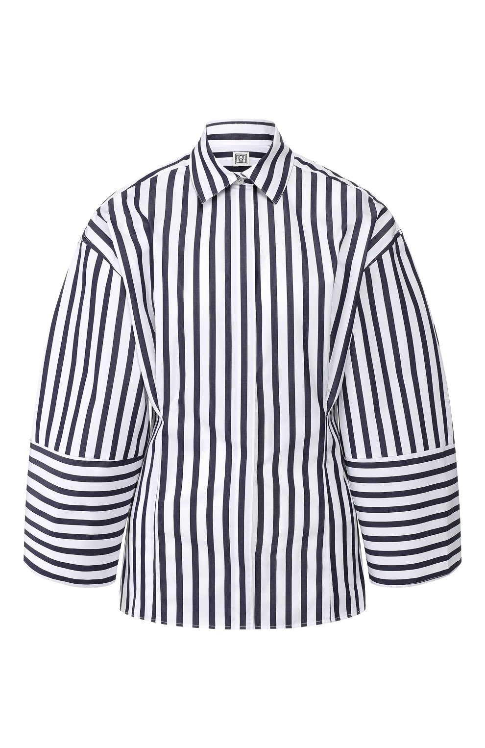 Хлопковая рубашка TOTEME синего цвета по цене 19200 руб., арт. BIBI0NE 193-726-710/NAVY STRIPE, фото 1 Хлопковая рубашка TOTEME, арт. BIBI0NE 193-726-710/NAVY STRIPE, фото 1