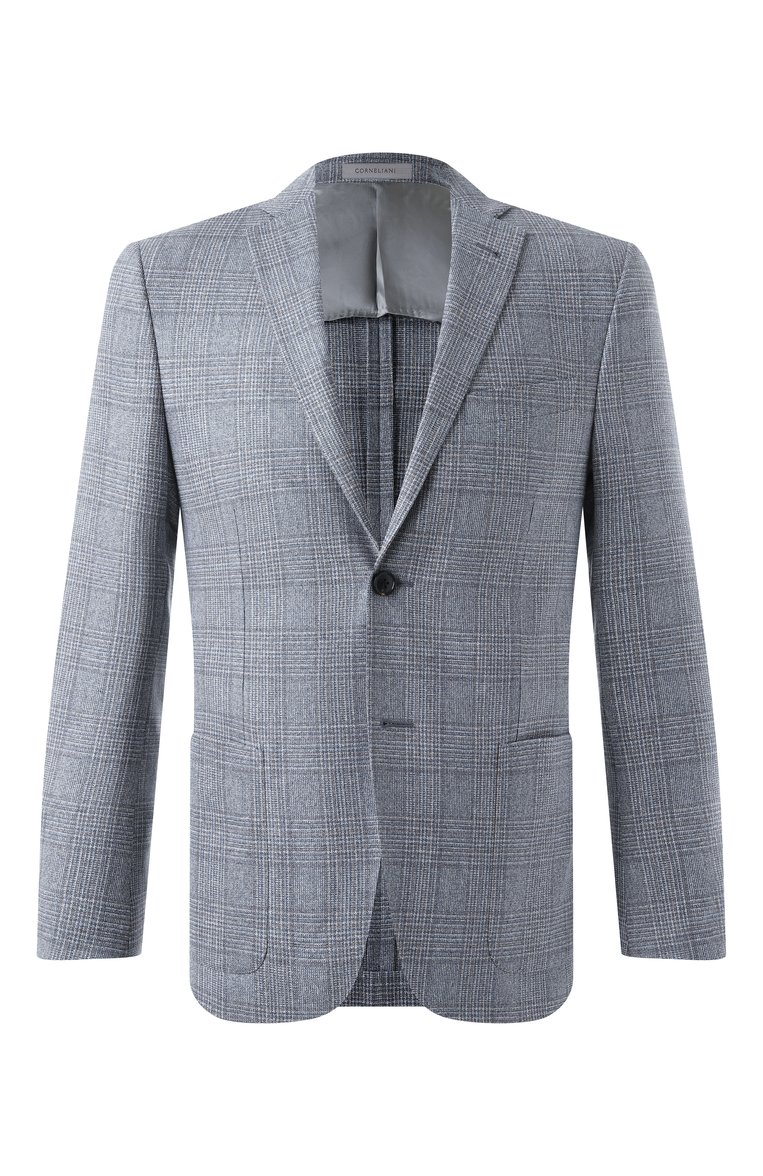 Мужской пиджак из шелка и шерсти CORNELIANI синего цвета, арт. 25X002-2516215 | Фото 1 (Драгоценные камни: Проставлено; Рукава: Длинные; Длина (для топов): Стандартные; Материал внешний: Шелк; Материал сплава: Проставлено; Пиджаки М: Приталенный; 1-2-бортные: Однобортные; Стили: Кэжуэл; Случай: Повседневный)