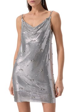 Женское платье VERSACE серебряного цвета, арт. 1018739/1A12739 | Фото 3 (Длина Ж (юбки, платья, шорты): Мини; Материал внешний: Металл; Материал сплава: Проставлено; Драгоценные камни: Проставлено; Женское Кросс-КТ: Платье-одежда; Стили: Гламурный; Случай: Коктейльный; Рукава: На бретелях)