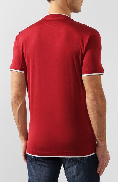 Футболка из шелка и хлопка BRUNELLO CUCINELLI красного цвета по цене 56300 руб., арт. MTS467427, фото 4 Футболка из шелка и хлопка BRUNELLO CUCINELLI, арт. MTS467427, фото 4