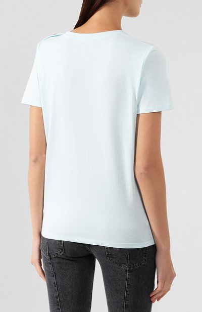 Хлопковая футболка BALMAIN голубого цвета по цене 35250 руб., арт. SF21362/I240, фото 4 Хлопковая футболка BALMAIN, арт. SF21362/I240, фото 4