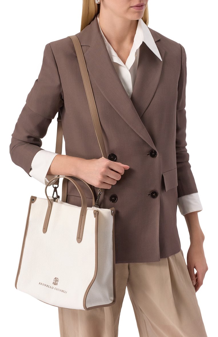 Женская сумка BRUNELLO CUCINELLI кремового цвета, арт. ML571M102 | Фото 2 (Ремень/цепочка: На ремешке; Размер: medium; Материал: Текстиль; Автоматизация состава: Проставлено; Автоматизация ТО: Проставлено)