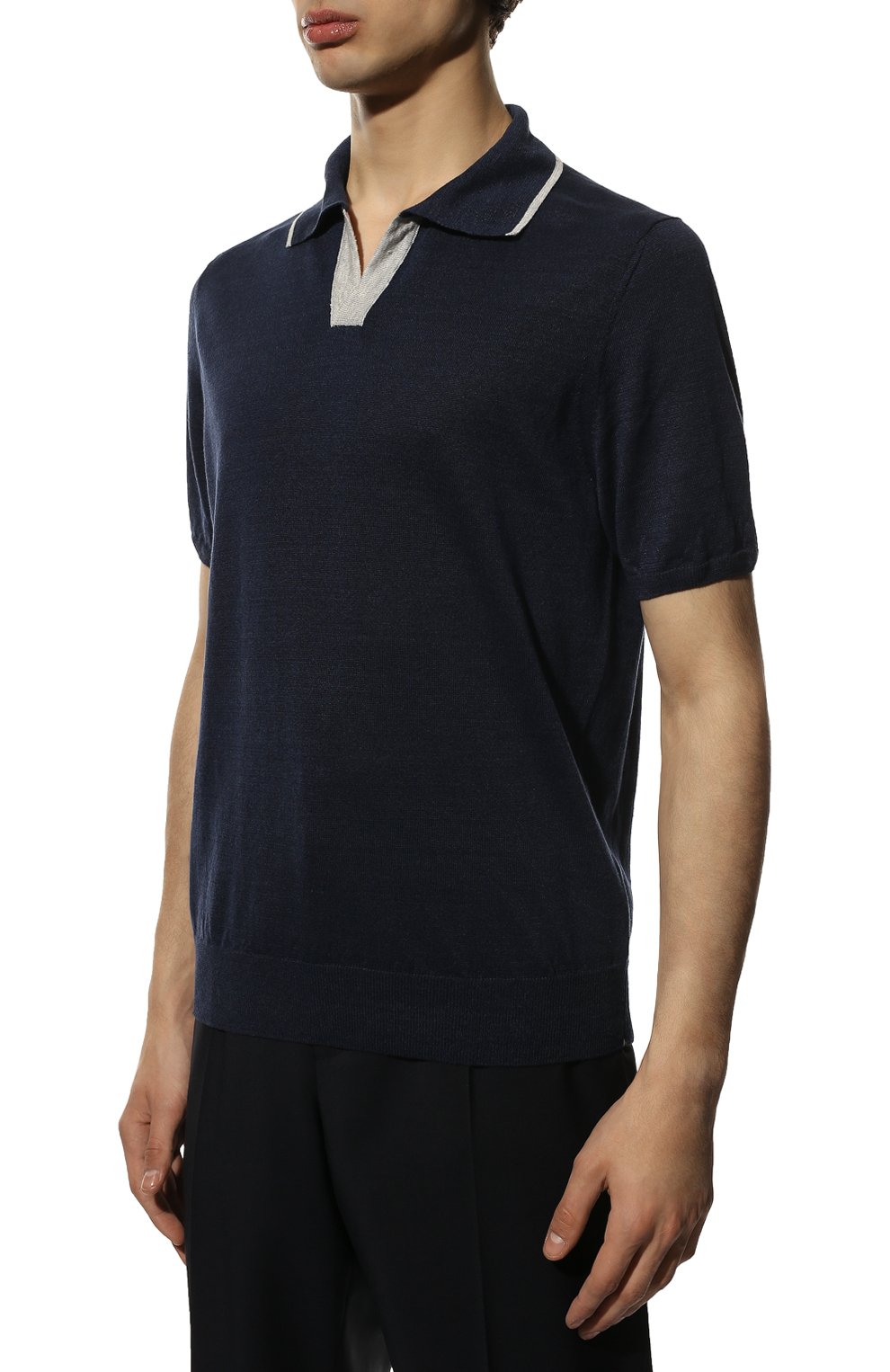 Поло изо льна и хлопка FIORONI темно-синего цвета по цене 43400 руб., арт. MK24701C2, фото 3 Поло изо льна и хлопка FIORONI, арт. MK24701C2, фото 3
