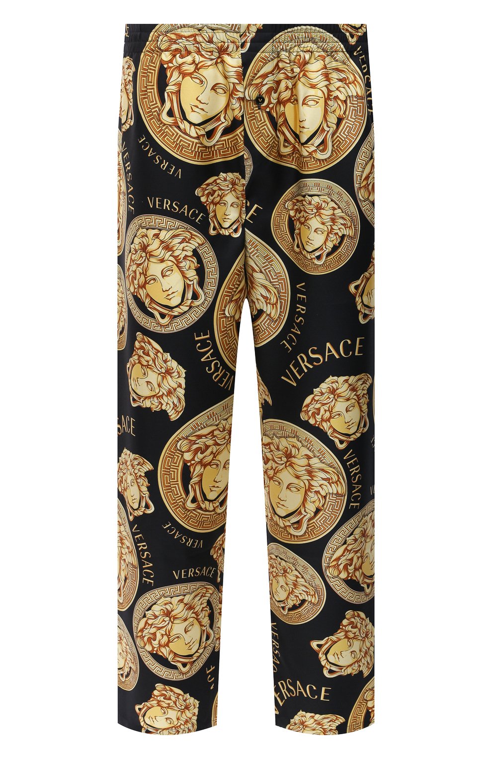 Шелковые брюки VERSACE золотого цвета по цене 130000 руб., арт. AUU05051/1F00596, фото 1 Шелковые брюки VERSACE, арт. AUU05051/1F00596, фото 1
