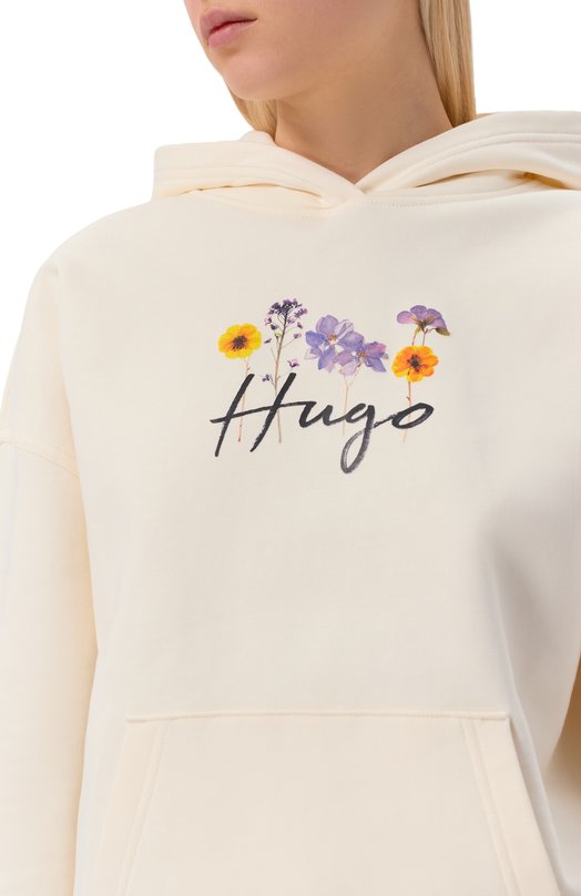 Хлопковое худи HUGO 50555814 Кремовый  50555814 Фото 5