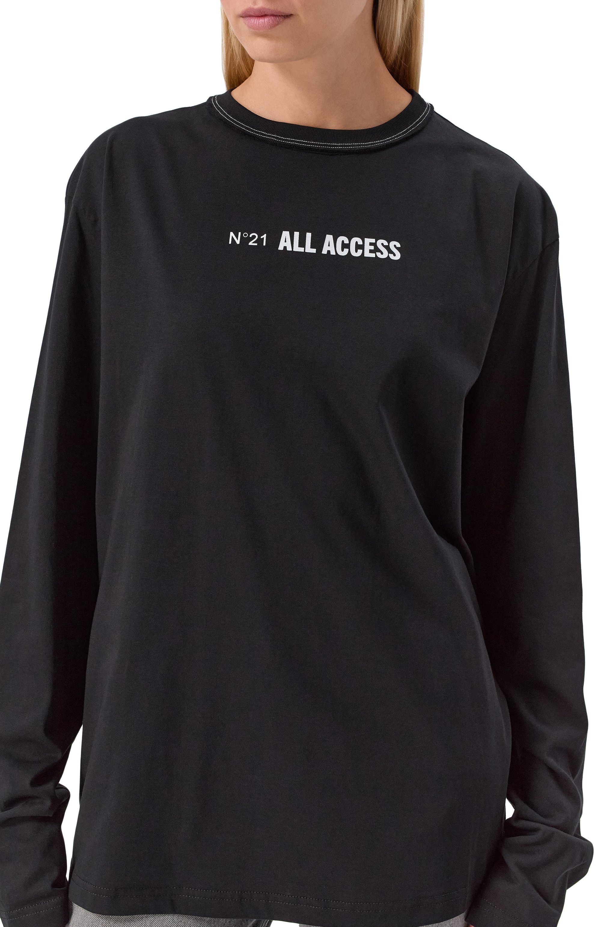 Хлопковый лонгслив N21 черного цвета по цене 25100 руб., арт. F041/6328, фото 5 Хлопковый лонгслив N21, арт. F041/6328, фото 5