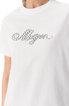 Женская хлопковая футболка MSGM белого цвета, арт. 3841MDM130/257097 | Фото 5 (Длина (для топов): Стандартные; Драгоценные камни: Проставлено; Рукава: Короткие; Материал сплава: Проставлено; Принт: Без принта; Стили: Кэжуэл; Материал внешний: Хлопок)
