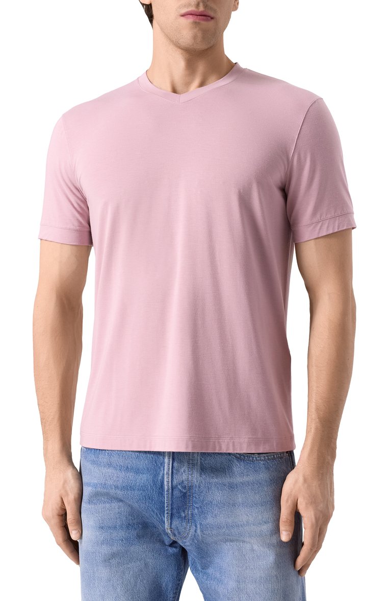 Мужская футболка из вискозы GIORGIO ARMANI розового цвета, арт. 8NST53/SJP4Z | Фото 3 (Рукава: Короткие; Материал внешний: Вискоза; Длина (для топов): Стандартные; Принт: Без принта; Стили: Романтичный, Кэжуэл; Мужское Кросс-КТ: Футболка-одежда; Кросс-КТ: Джерси)