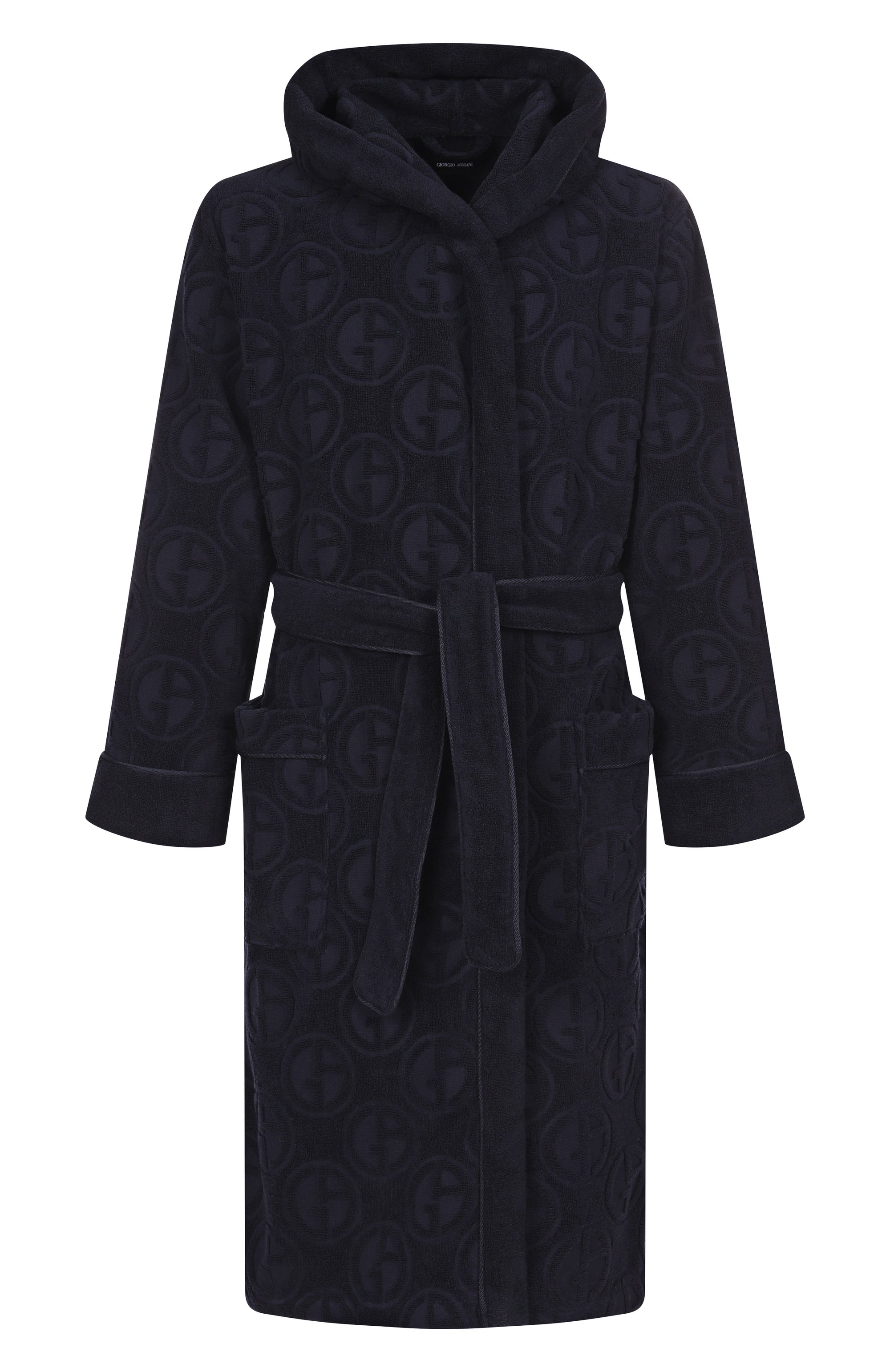 Хлопковый халат GIORGIO ARMANI темно-синего цвета по цене 68000 руб., арт. GM000829/AF16510, фото 1 Хлопковый халат GIORGIO ARMANI, арт. GM000829/AF16510, фото 1