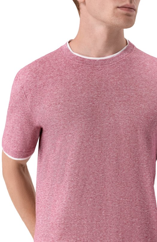 Футболка из хлопка и льна Brunello Cucinelli MW8357427 Бордовый  MW8357427 Фото 5