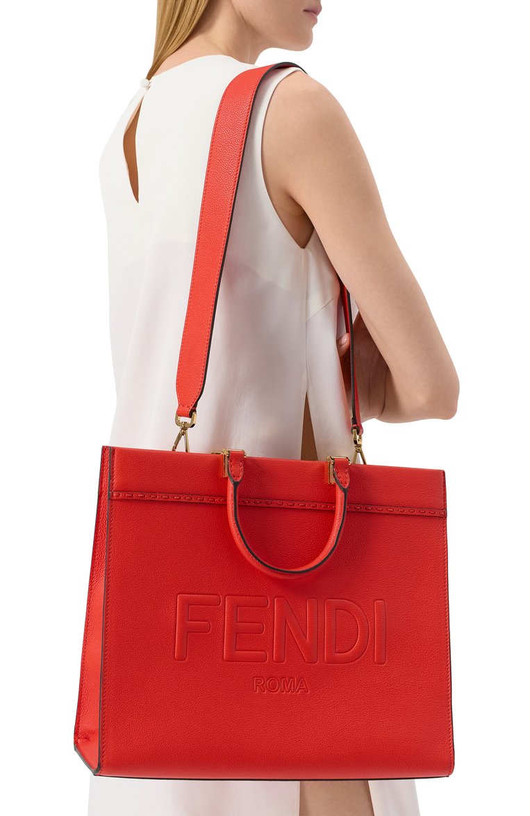 Женская сумка-тоут sunshine medium FENDI красного цвета, арт. 8BH386/AQF5 | Фото 2 (Материал: Натуральная кожа; Размер: medium)