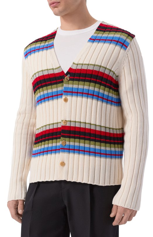 Кардиган из хлопка и шерсти Dries Van Noten 021236/3730 Белый  021236/3730 Фото 3