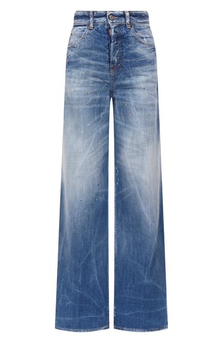 Женские джинсы DSQUARED2 синего цвета, арт. S72LB0834/S30309 | Фото 1 (Драгоценные камни: Проставлено; Длина (брюки, джинсы): Удлиненные; Материал сплава: Проставлено; Материал внешний: Хлопок)