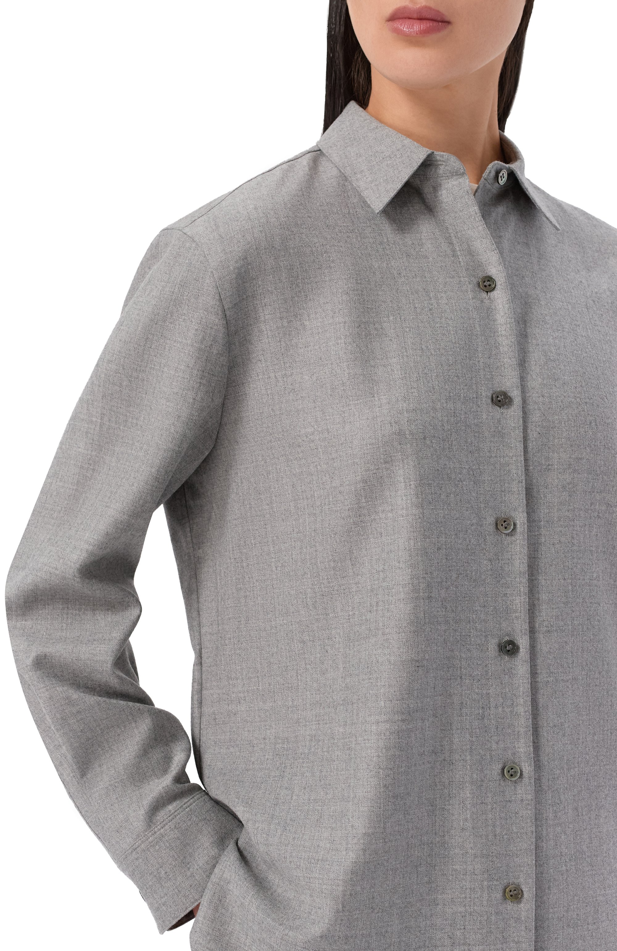 Шерстяная рубашка THEORY светло-серого цвета по цене 62550 руб., арт. N0801501, фото 5 Шерстяная рубашка THEORY, арт. N0801501, фото 5