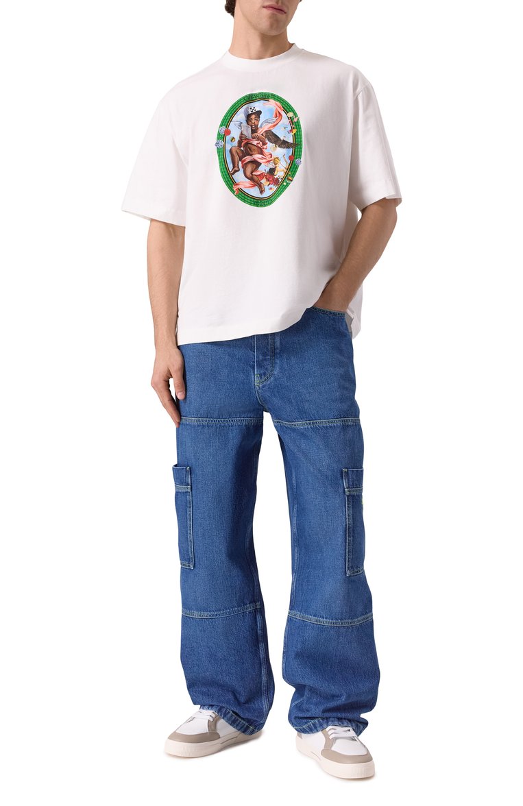 Мужские джинсы OFF-WHITE си�него цвета, арт. 0MYA18QS25DEN001 | Фото 2 (Автоматизация ТО: Проставлено; Материал внешний: Хлопок, Деним; Автоматизация состава: Проставлено; Длина (брюки, джинсы): Стандартные; Детали: Декор, Накладные карманы; Кросс-КТ: Деним; Стили: Streetwear; Силуэт М (брюки): Широкие)